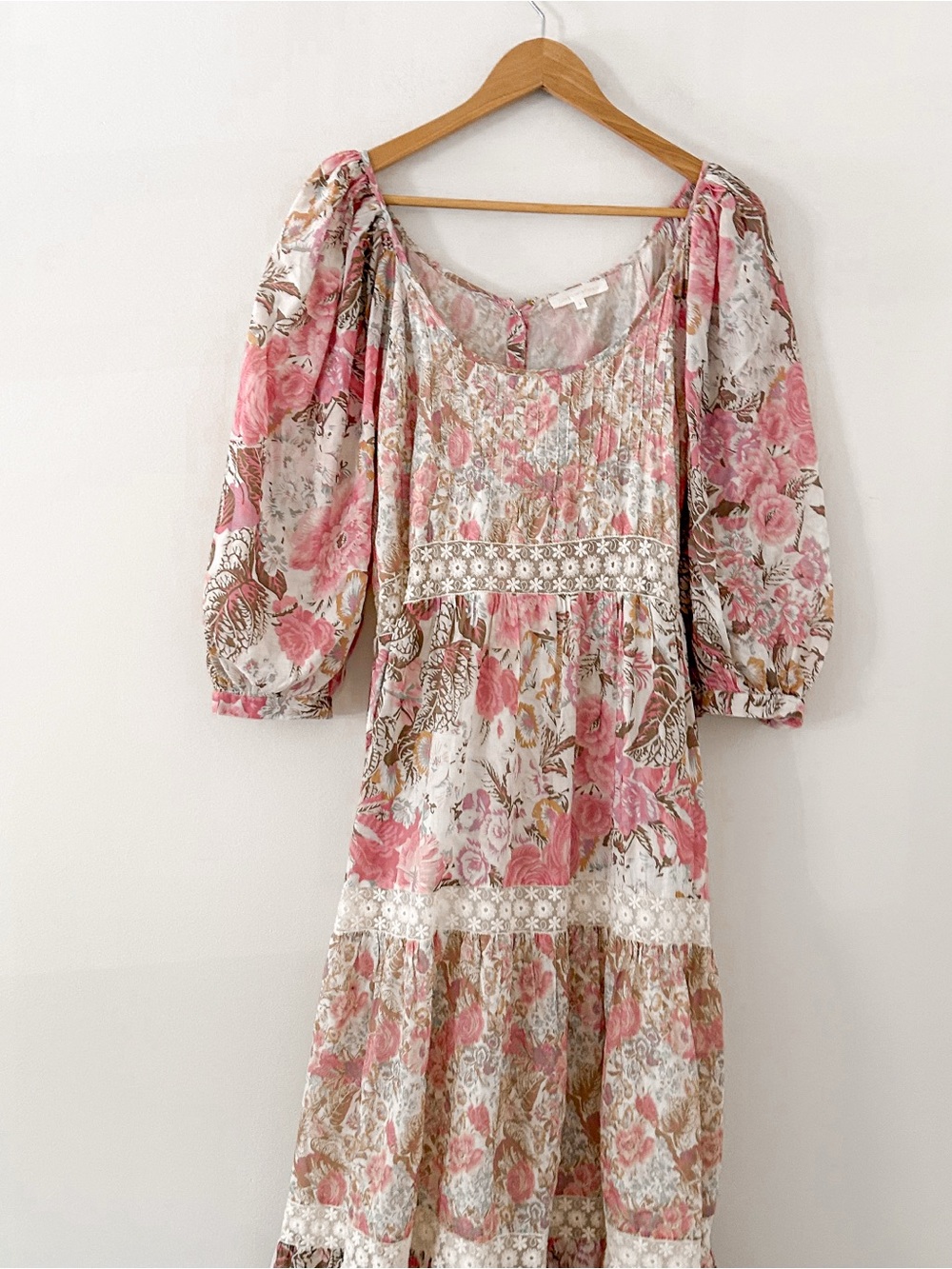 LoveShackFancy Rose and Cream Floral Tiered Maxi Dress - Picture 4 of 12
